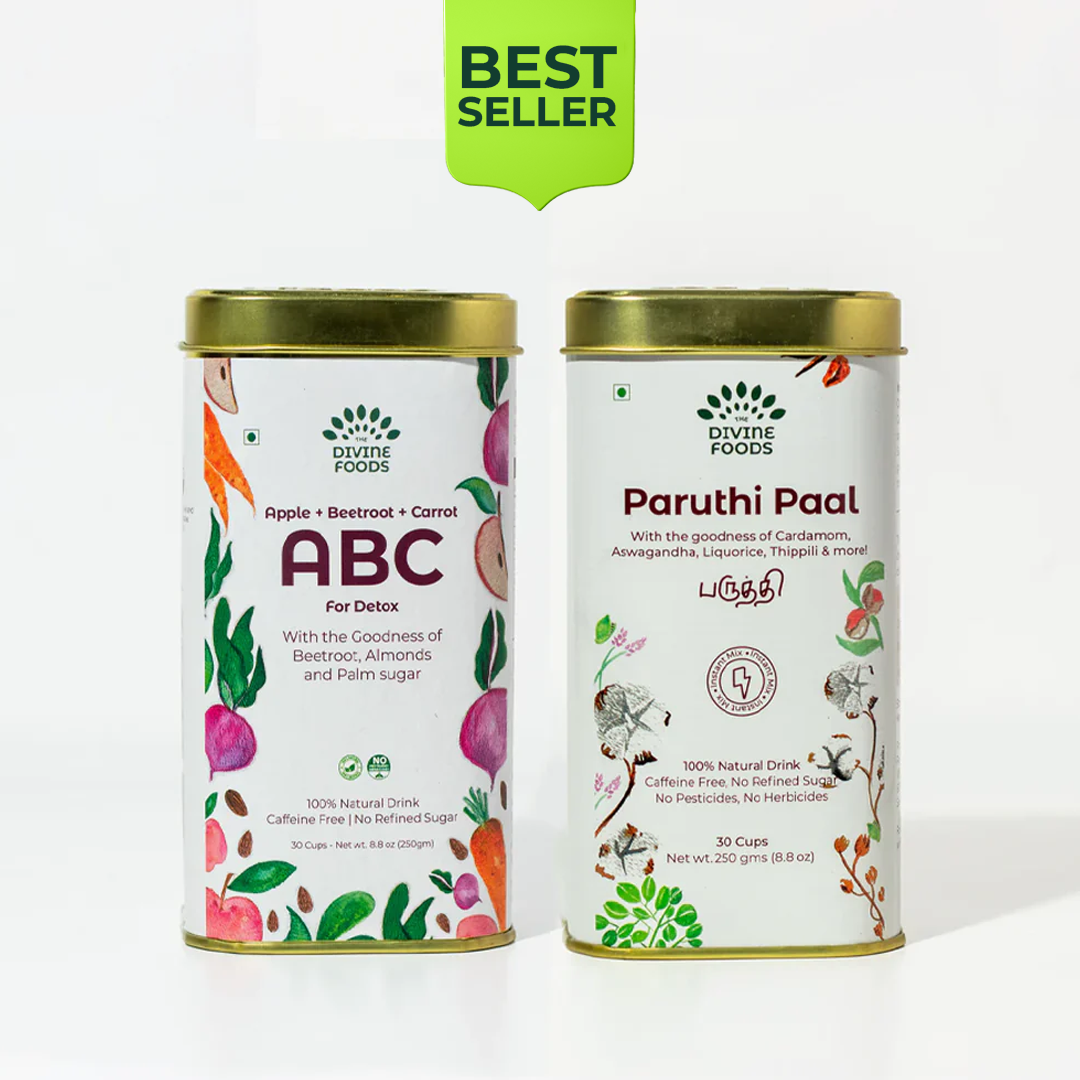 Divine Bestseller Combo = Paruthi Paal (Cotton Seed Instant Latte Mix) + Natural ABC latte Milk Mix (Apple+Beetroot+Carrot)