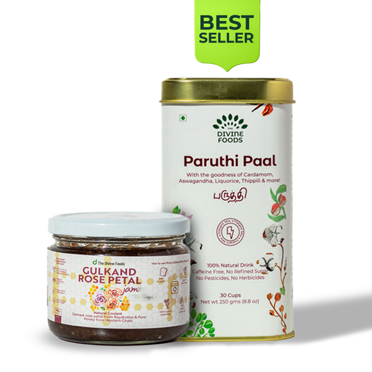 Super Seller Combo = Paruthi Paal (Cotton Seed Instant Latte Mix) + Gulkand Honey (With Cooling Properties